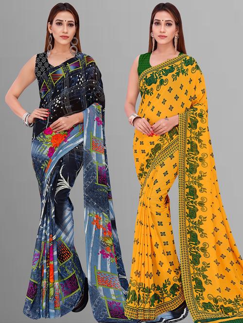 women pack of 2 casual wear combo sarees with blouse - 21414339 - Very Small Image - 1