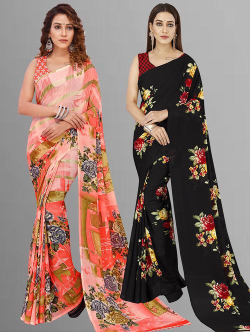 women pack of 2 casual wear combo sarees with blouse - 21414340 - Very Small Image - 1