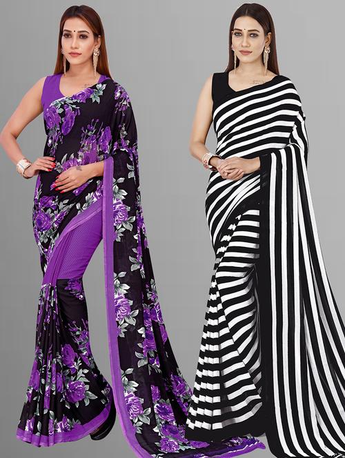 women pack of 2 casual wear combo sarees with blouse - 21414341 - Very Small Image - 1