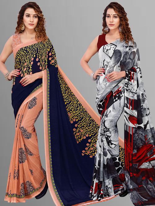 women pack of 2 casual wear combo sarees with blouse - 21414345 - Very Small Image - 1