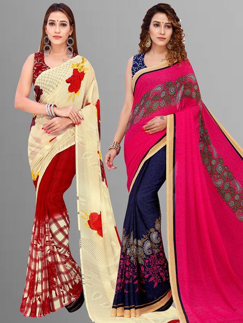 women pack of 2 casual wear combo sarees with blouse - 21414347 - Very Small Image - 1