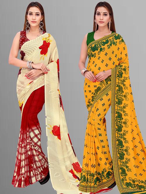 women pack of 2 casual wear combo sarees with blouse - 21414349 - Very Small Image - 1