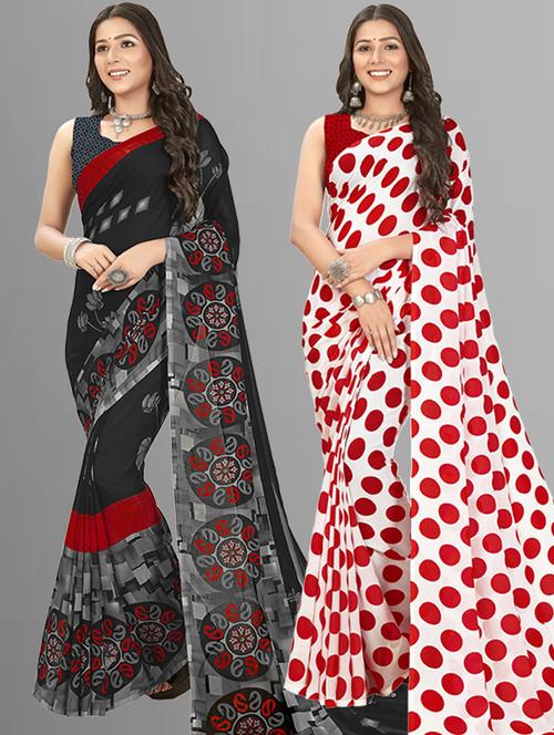 women pack of 2 casual wear combo sarees with blouse - 21414350 - Very Small Image - 1