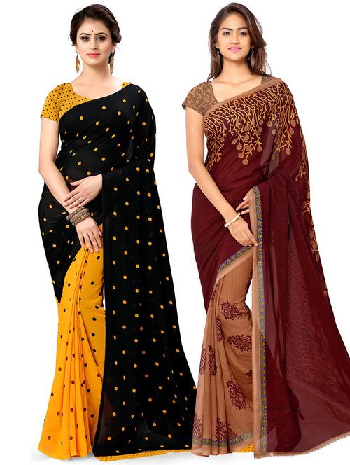 women pack of 2 casual wear combo sarees with blouse - 21414351 - Very Small Image - 1