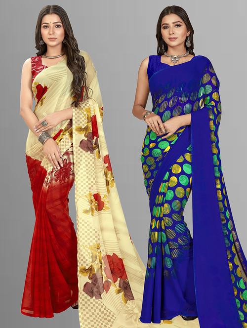women pack of 2 casual wear combo sarees with blouse - 21414356 - Very Small Image - 1