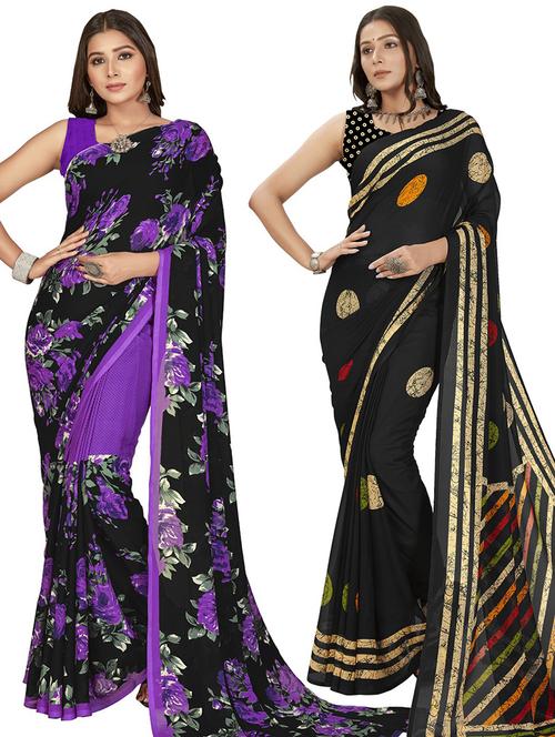 women pack of 2 casual wear combo sarees with blouse - 21414392 - Very Small Image - 1