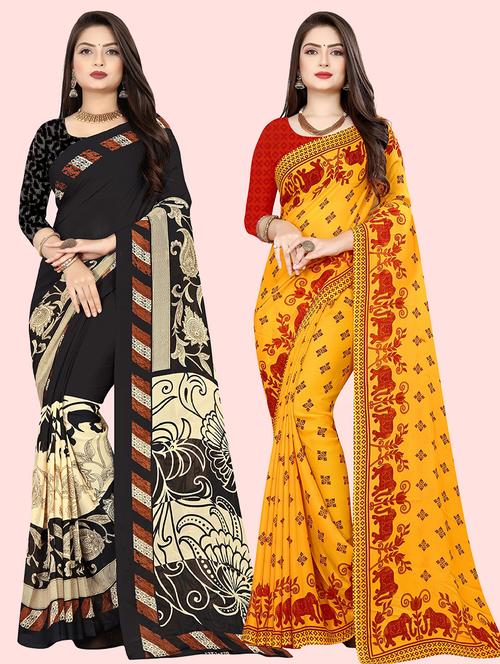 women pack of 2 casual wear combo sarees with blouse - 21414396 - Very Small Image - 1