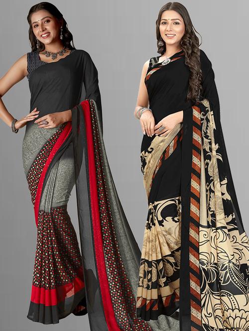 women pack of 2 casual wear combo sarees with blouse - 21414399 - Very Small Image - 1
