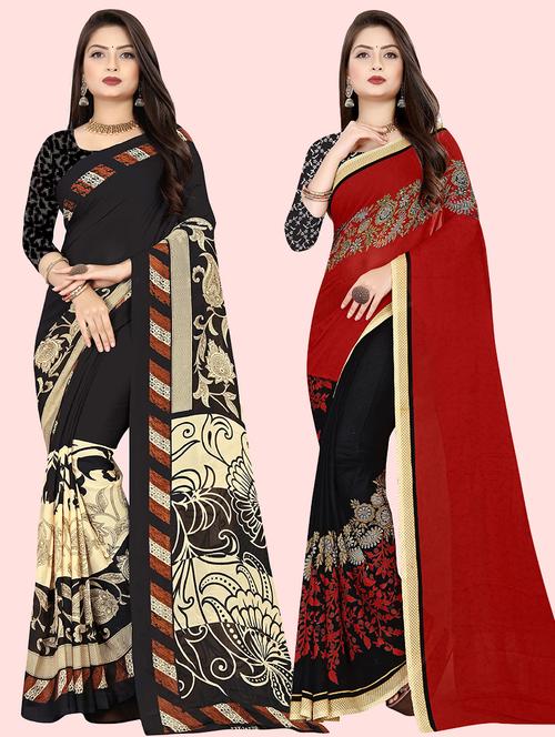 women pack of 2 casual wear combo sarees with blouse - 21414402 - Very Small Image - 1