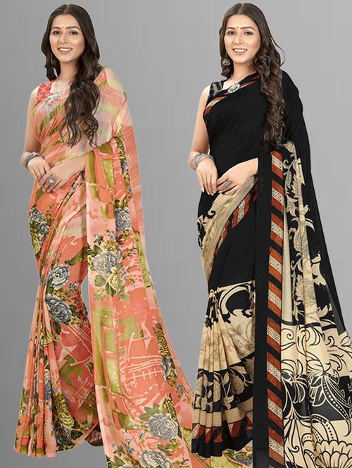 women pack of 2 casual wear combo sarees with blouse - 21414404 - Very Small Image - 1