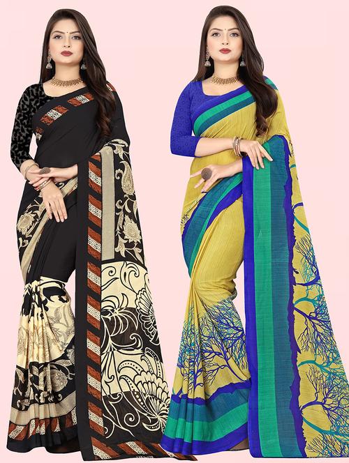 women pack of 2 casual wear combo sarees with blouse - 21414405 - Very Small Image - 1