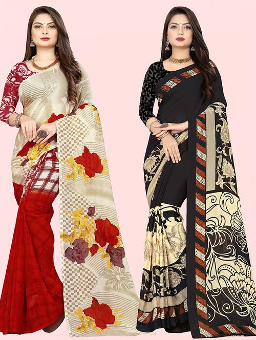 women pack of 2 casual wear combo sarees with blouse - 21414407 - Very Small Image - 1