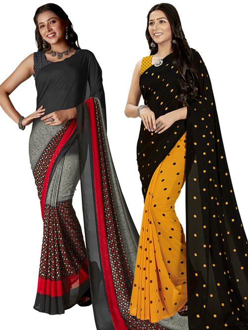 women pack of 2 casual wear combo sarees with blouse - 21414412 - Very Small Image - 1