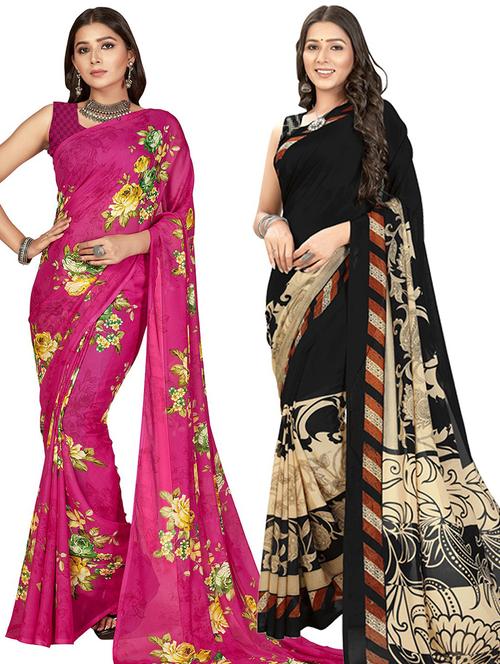 women pack of 2 casual wear combo sarees with blouse - 21414414 - Very Small Image - 1