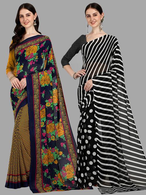 women pack of 2 casual wear combo sarees with blouse - 21414415 - Very Small Image - 1
