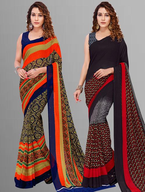 women pack of 2 casual wear combo sarees with blouse - 21414440 - Very Small Image - 1