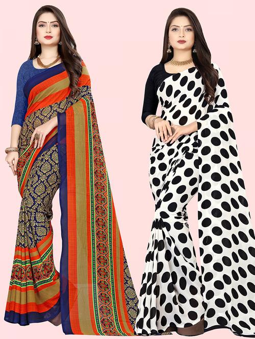 women pack of 2 casual wear combo sarees with blouse - 21414442 - Very Small Image - 1