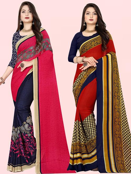 women pack of 2 casual wear combo sarees with blouse - 21414444 - Very Small Image - 1