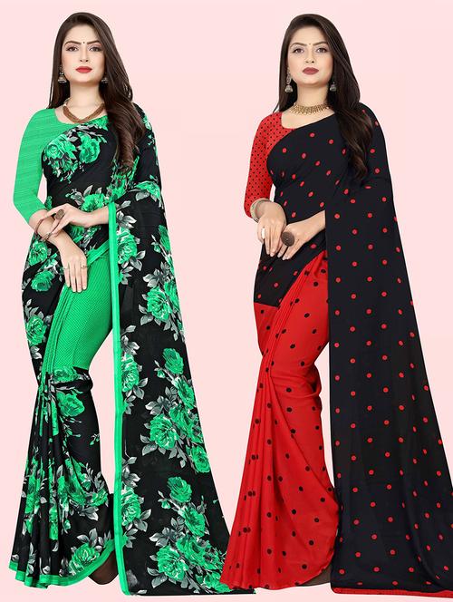 women pack of 2 casual wear combo sarees with blouse - 21414449 - Very Small Image - 1