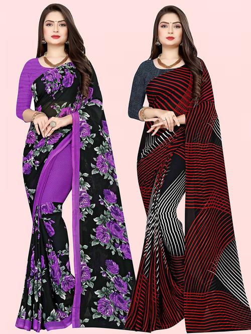 women pack of 2 casual wear combo sarees with blouse - 21414451 - Very Small Image - 1