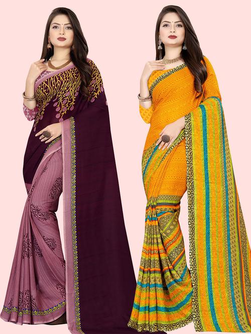 women pack of 2 casual wear combo sarees with blouse - 21414453 - Very Small Image - 1