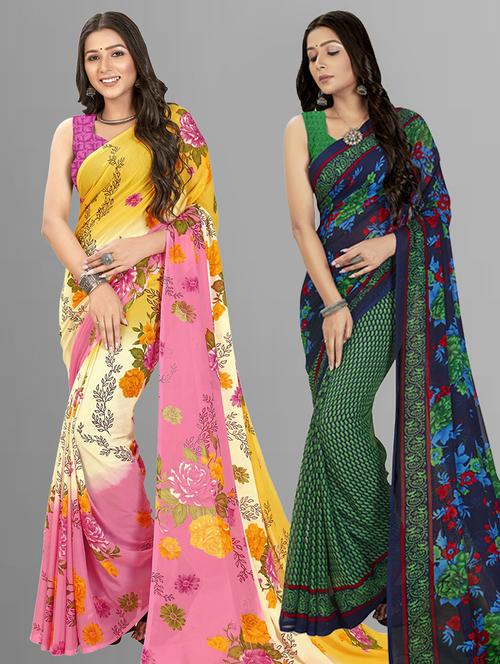 women pack of 2 casual wear combo sarees with blouse - 21414457 - Very Small Image - 1
