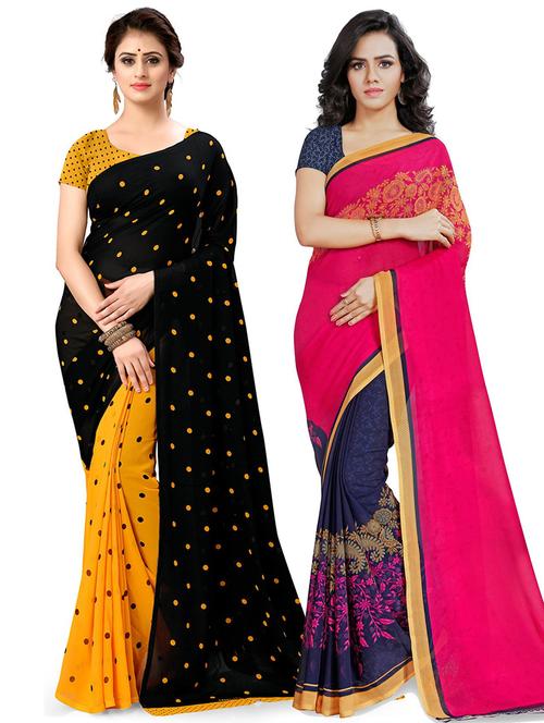 women pack of 2 casual wear combo sarees with blouse - 21414459 - Very Small Image - 1