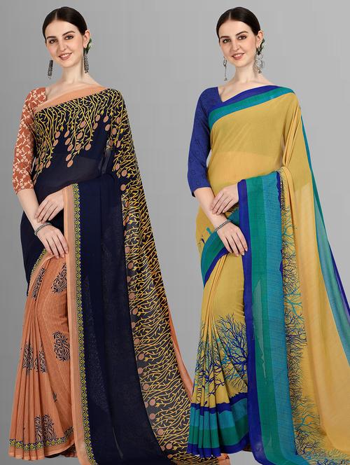 women pack of 2 casual wear combo sarees with blouse - 21414460 - Very Small Image - 1