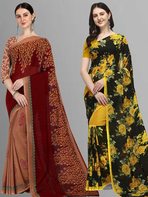 women pack of 2 casual wear combo sarees with blouse - 21414461 - Very Small Image - 1