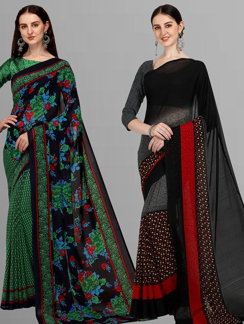 women pack of 2 casual wear combo sarees with blouse - 21414462 - Very Small Image - 1
