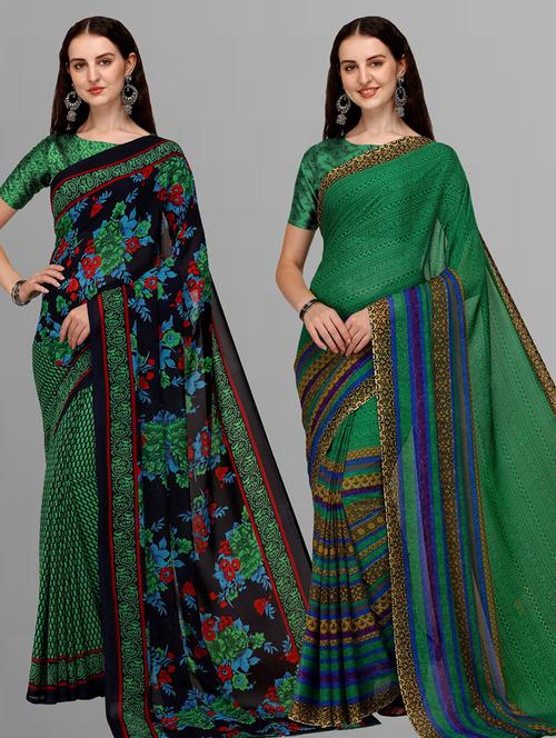 women pack of 2 casual wear combo sarees with blouse - 21414463 - Very Small Image - 1
