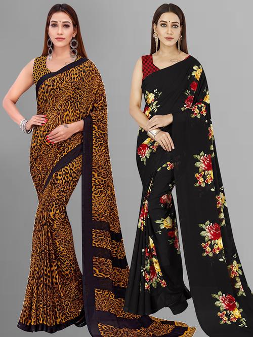 women pack of 2 casual wear combo sarees with blouse - 21414464 - Very Small Image - 1