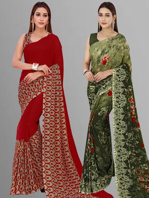 women pack of 2 casual wear combo sarees with blouse - 21414465 - Very Small Image - 1
