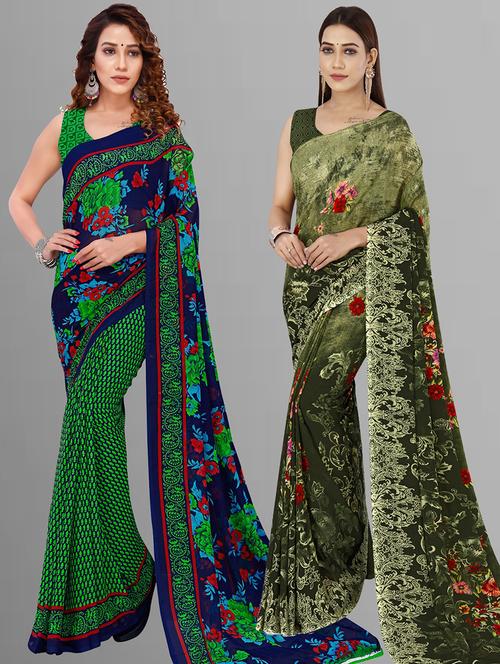 women pack of 2 casual wear combo sarees with blouse - 21414469 - Very Small Image - 1