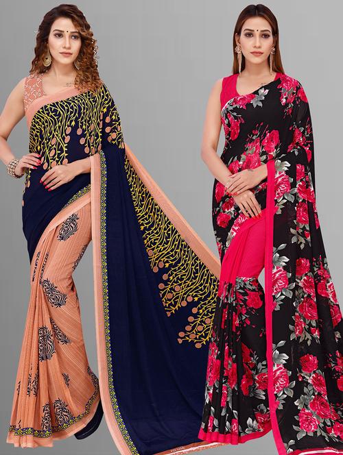 women pack of 2 casual wear combo sarees with blouse - 21414470 - Very Small Image - 1