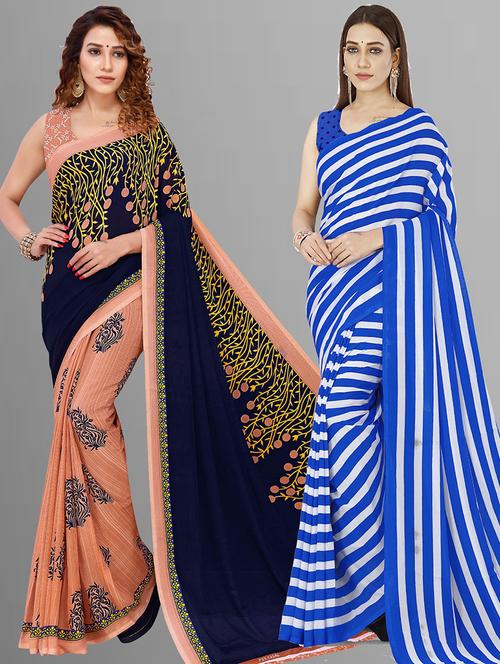 women pack of 2 casual wear combo sarees with blouse - 21414471 - Very Small Image - 1
