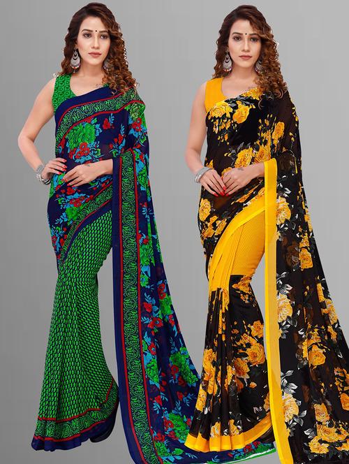 women pack of 2 casual wear combo sarees with blouse - 21414472 - Very Small Image - 1