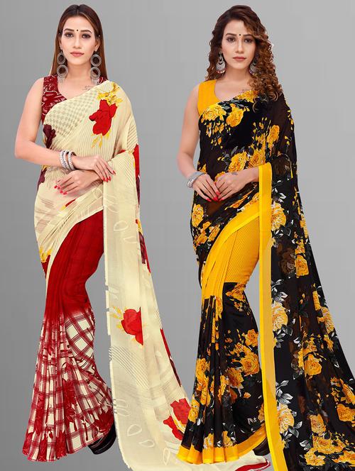 women pack of 2 casual wear combo sarees with blouse - 21414474 - Very Small Image - 1