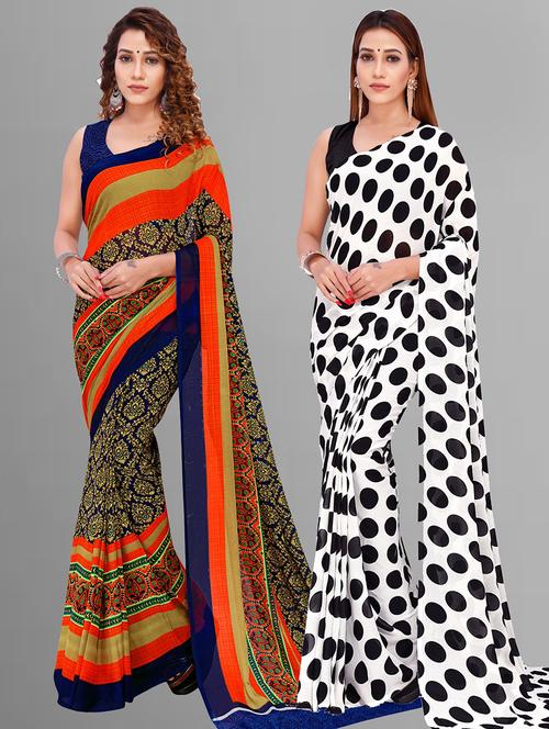 women pack of 2 casual wear combo sarees with blouse - 21414504 - Very Small Image - 1
