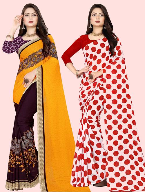 pack of 2 casual wear combo sarees with blouse - 21414505 - Very Small Image - 1