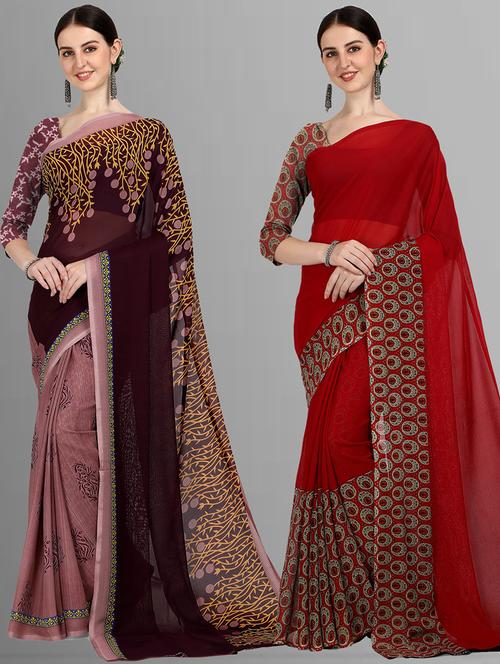 women pack of 2 casual wear combo sarees with blouse - 21414512 - Very Small Image - 1