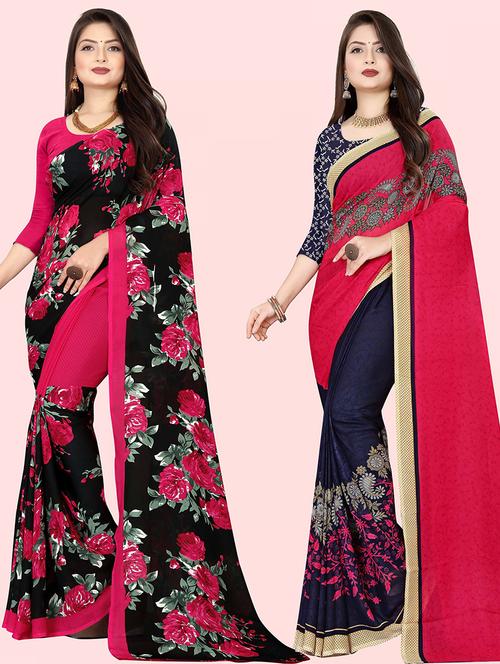women pack of 2 casual wear combo sarees with blouse - 21414513 - Very Small Image - 1