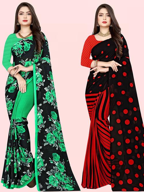 women pack of 2 casual wear combo sarees with blouse - 21414516 - Very Small Image - 1