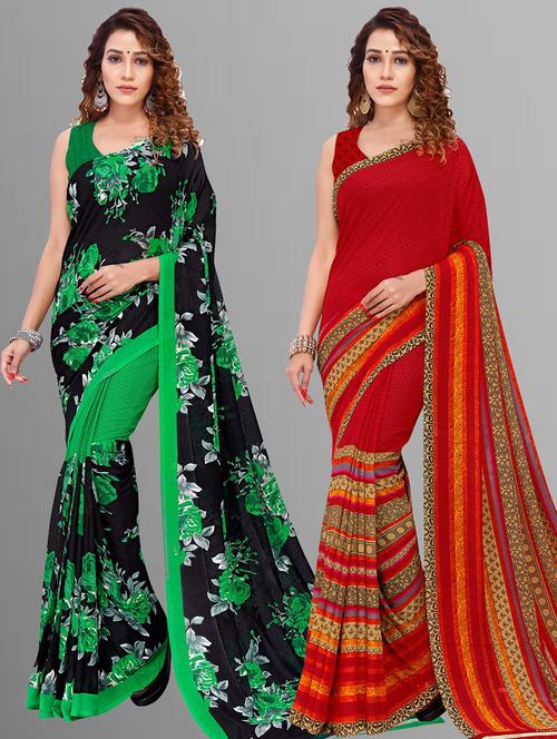 women pack of 2 casual wear combo sarees with blouse - 21414517 - Very Small Image - 1
