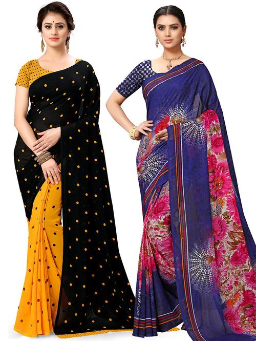 women pack of 2 casual wear combo sarees with blouse - 21414519 - Very Small Image - 1