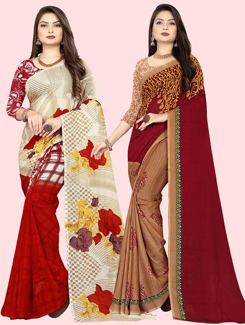 women pack of 2 casual wear combo sarees with blouse - 21414522 - Very Small Image - 1