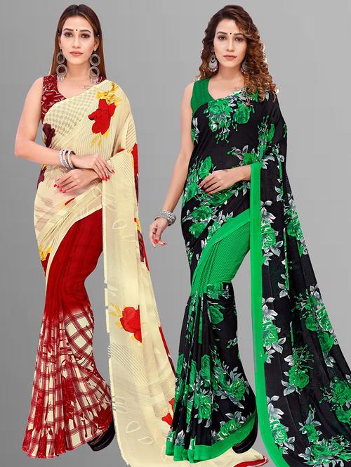 women pack of 2 casual wear combo sarees with blouse - 21414523 - Very Small Image - 1