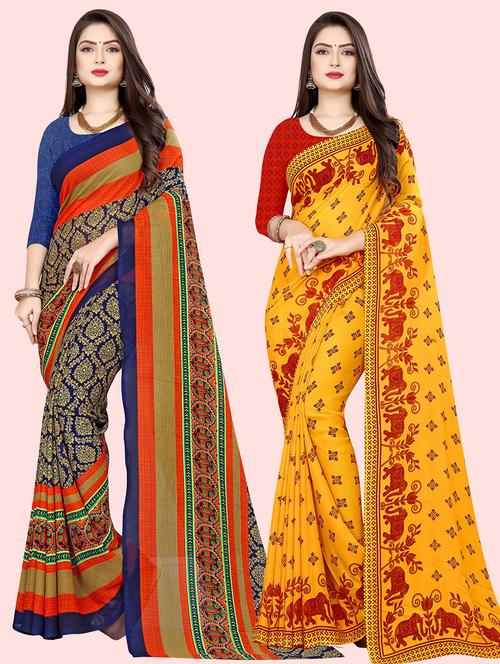women pack of 2 casual wear combo sarees with blouse - 21414526 - Very Small Image - 1