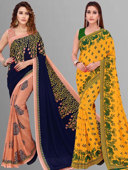 women pack of 2 casual wear combo sarees with blouse - 21414530 - Very Small Image - 1