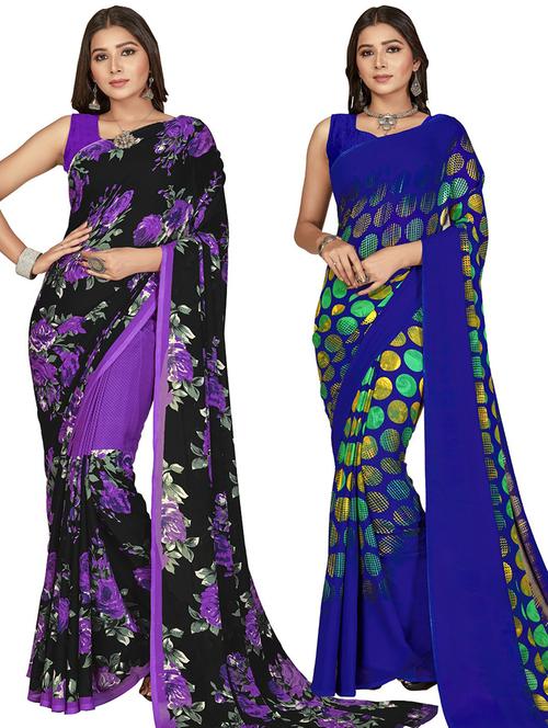 women pack of 2 casual wear combo sarees with blouse - 21414533 - Very Small Image - 1